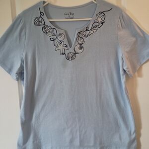 Coral Bay Ladies XL Light Blue Coastal Embroidery Top